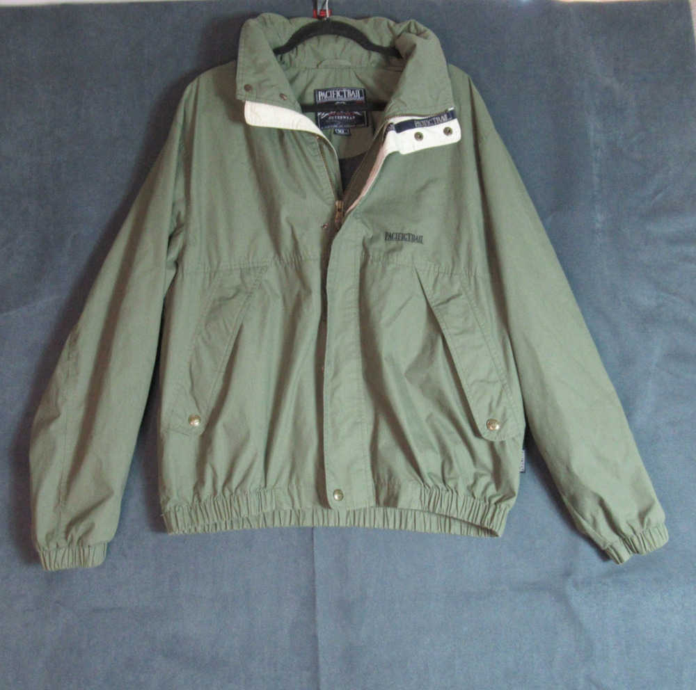 VTG 90s Pacific Trail Windbreaker Jacket Mens XL Green Bomber Full Zip Hiking